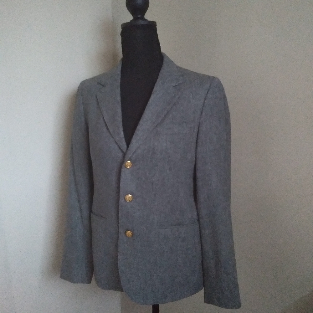 Vintage J.G. Hook Classic Gray Wool Blazer‎ with Gold Anchor Buttons Size 8
